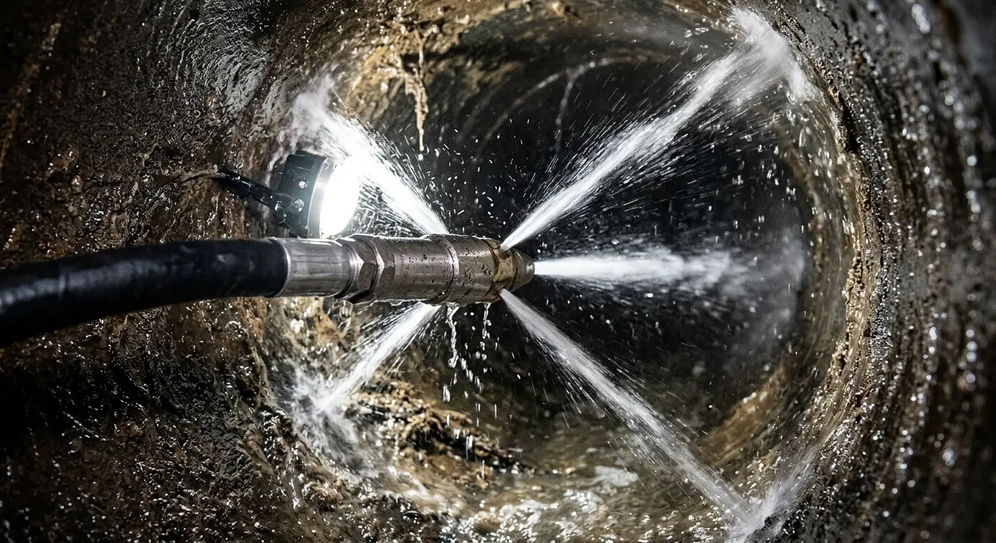 High-pressure hydro jetting nozzle cleaning sewer pipe for Sewer Cleanout in Rocky Hill